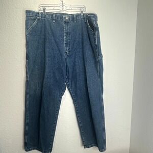 Wrangler Carpenter Jeans Mens 46x30 Blue Denim Hammer Loop Straight Leg Workwear